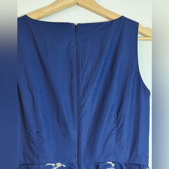 L.L. Bean Signature Blue Sleeveless Fit & Flare Midi Dress w/ Bird Print Size 0 - Picture 15 of 16